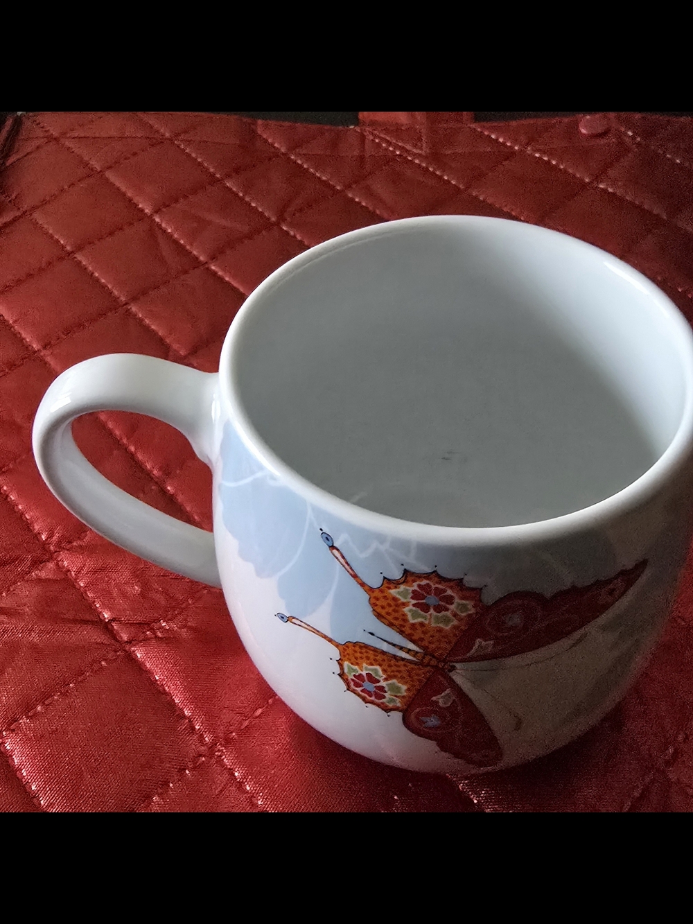 White Ceramic Mug with Orange Butterfly Accent - Unbranded